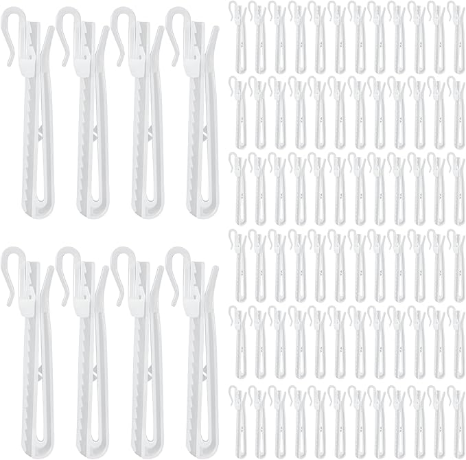 80 Pcs Plastic Curtain Hooks Adjustable Pinch Pleat Hook Ratchet Mechanism Pinch Pleat Design Drapes Clips for Drapes Window Door and Shower Curtains
