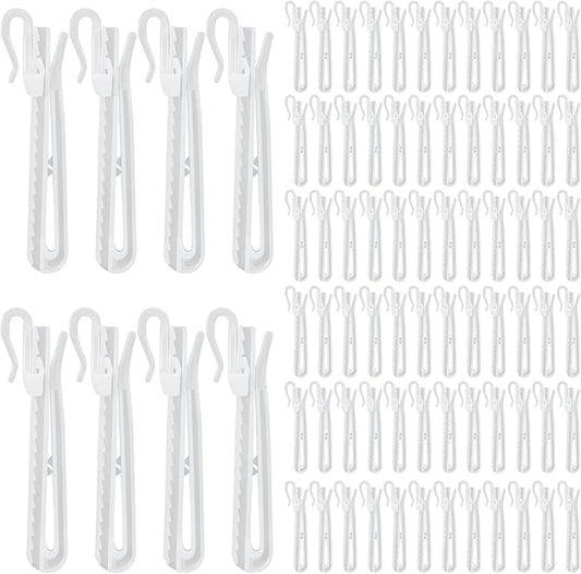 80 Pcs Plastic Curtain Hooks Adjustable Pinch Pleat Hook Ratchet Mechanism Pinch Pleat Design Drapes Clips for Drapes Window Door and Shower Curtains