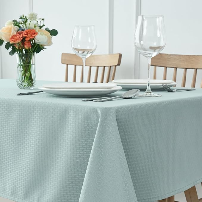 maxmill Rectangle Tablecloth Weaved Texture Design Water Resistant Wrinkle Free Spill-Proof, Soft Table Cloth for Dining Room Decoration, Banquet Parties Holiday Dinner, 52 x 84 Inch Dusty Blue