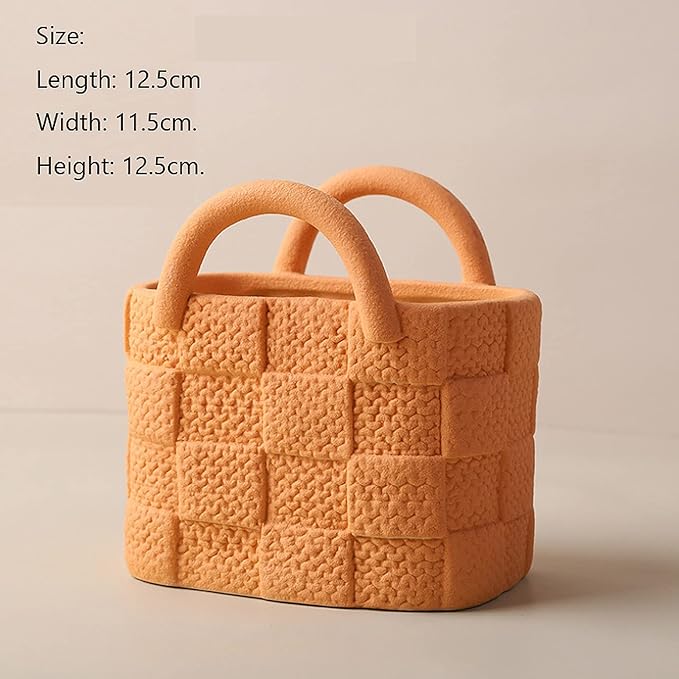 Ceramic Vase, Small Modern Flower Vase for Home Decor, Handbag Collection Creative Ceramic Floral Vases for Centerpieces, Flower Arrangement Decoration Shooting Props (Orange)
