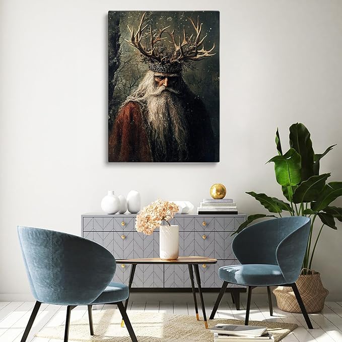 Moody Viking Santa Wall Art Print,Holly King Painting,Christmas Farmhouse Prints,Winter Cabin Decor,Dark Santa,Rustic Holiday Cottagecore Decor