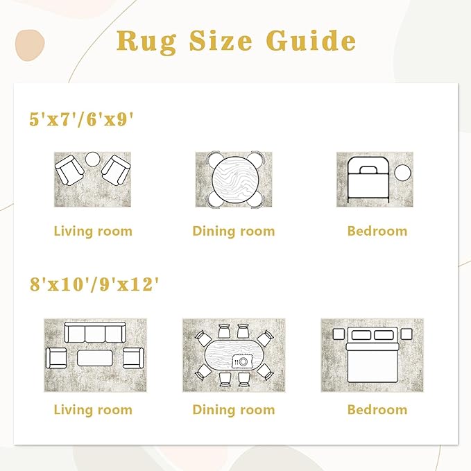 6x9 Washable Area Rug for Living Room: Modern Abstract Rugs Soft Non-Slip Low-Pile Indoor Floor Carpet for Bedroom, Dining Room, Nursery (BeigeBrownBlue, 6'x9')