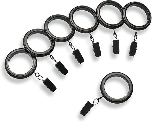 MODE Farmhouse Collection Beveled Curtain Clip Rings, Set of 14 Curtain Rings with Clips, Fits MODE Farmhouse Curtain Rod Sets, 1 3/4”, Weathered Black