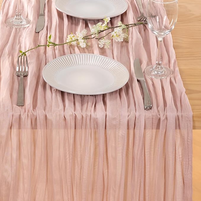 MLMC 3 Pack Pink Table Runner Dusty Pink Cheesecloth Table Runner 10ft Rustic Gauze Cheese Cloth Centerpiece Winter Decor 35x120 Inches for Wedding Bridal Baby Shower Birthday Party Decor
