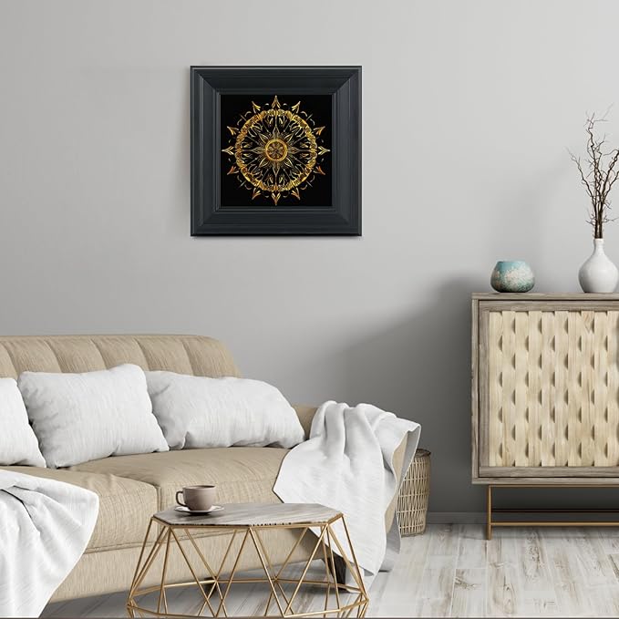 Brivoria Mandala Wall Art Home Decor, Radiant Golden Mandala Artwork with Layered Frame Design, Modern Spiritual Accent for Bedroom Yoga Room Study or Meditation Space, Wall and Tabletop Display,12x12