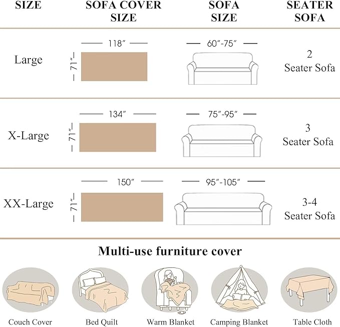 VClife Soft Plush Faux Fur Couch Cover, Warm Fuzzy Khaki Sofa Covers for 3 Cushion Couch Sofa (71"x134") Non Slip Couch Covers for Dog Cat Washable Thick Furniture Protector for Pets