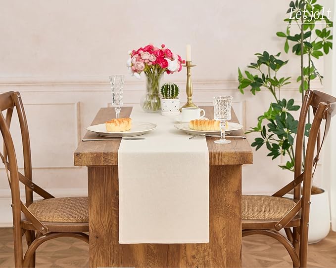 Letjolt Beige Table Runner 72 Inches Long Rustic Table Runner Cotton Runner Plain Table Decor