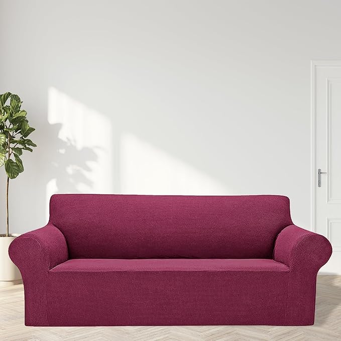 Cupuamon 2025 New Stretch Oversized Sofa Slipcovers Couch Sofa Cover for 4 Seater Furniture Protector Covers with Elastic Bottom Jacquard Fabric Small Checks for Pets, Kids - Wine