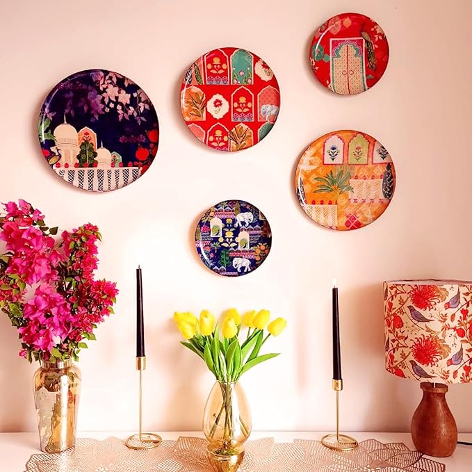 RITUALISTIC Vintage India Iron Wall Art Plates – Set of 5 Decorative Plates | Traditional Indian Wall Decor | Metal Wall Hanging for Living Room & Bedroom | Elegant Home Decor Accent |Christmas gifts
