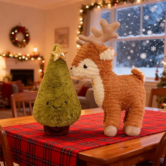 Christmas Tree Plush Stuffed Animal Plush Toy, 15.8" Reindeer Decor Kawaii Birthday Gifts for Kids Girls Boys