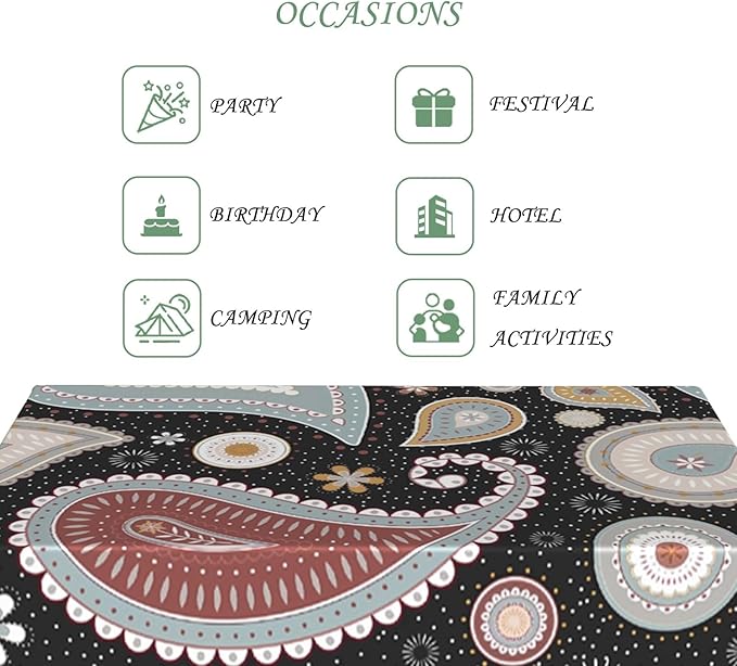 54x78 Inch Paisley Rectangular Tablecloth Abstract Vintage Ethnic Ornament Table Cloth Bohemian Washable Durable Table Cover for Dining Banquet Garden Patio Decor