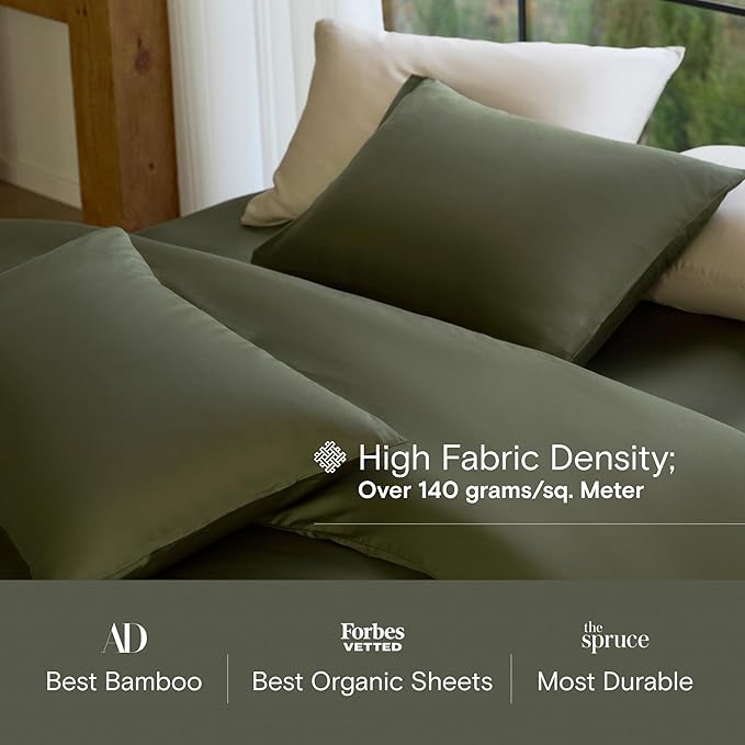 DOZ Duvet Cover Set, 100% Viscose derived from Bamboo, Organically Grown, Buttery Soft, Cooling Duvet Covers, High GSM, 1 Duvet Cover and 2 Pillowcases, 106"x90" (Olive, King/Cal King)