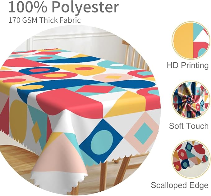 70x108inches Mid Century Table Cloth Nordic Modern Geometric Abstract Splicing Fabric Tablecloth Waterproof and Stain Resistant Table Cover for Kitchen Dining Room Indoor Outdoor Home Decor