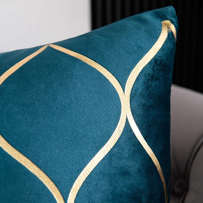 22x22 Inch Gold Velvet Throw Pillow Covers: 2 Pack Square Decorative Pillow Cases for Bedroom Sofa Couch Living Room, Teal Christmas