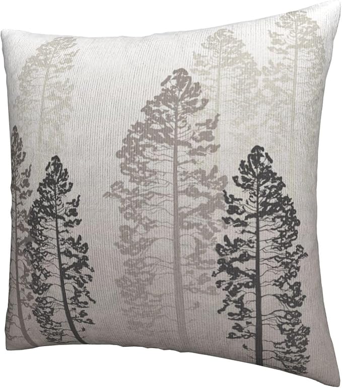 Grey Tree Pillow Covers 18x18 Inch Set of 2 Forest Gray Beige Throw Pillow Cover Nature Pine Trees Square Pillowcase Cushion Cases for Home Couch Bed Sofa