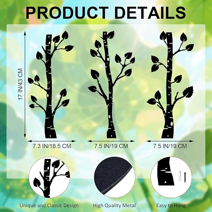 ShxTrade Metal Tree Wall Decor, Birch Tree Wall Art, Tree Branches Vertical Metal Wall Rustic Wall Sculpture for Home Living Room Bedroom Bathroom (Black)