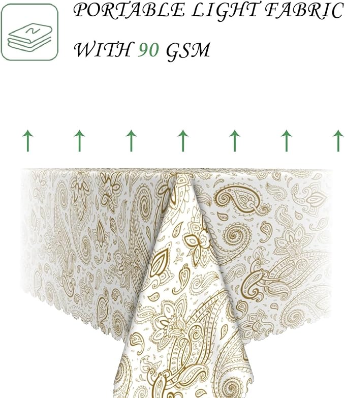 54x78 Inch Vintage Paisley Rectangular Tablecloth White Golden Boho Art Table Cloth Bohemian Washable Durable Table Cover for Dining Banquet Garden Patio Decor