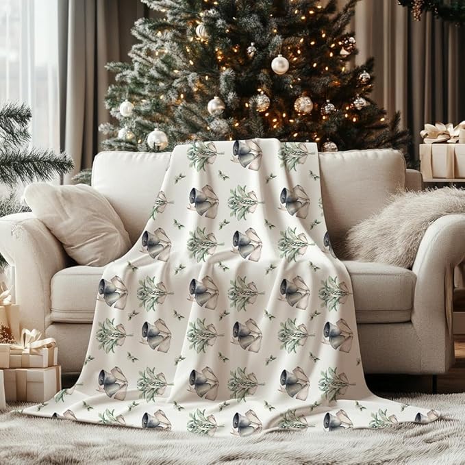 Silver Bells Christmas Blanket, Elegant Holiday Fleece Throw, Cozy Winter Blanket for Home Décor & Gifting