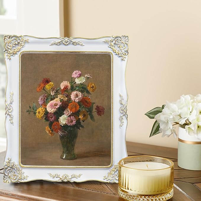 8x10 White Picture Frames Vintage Gothic Picture Frame Antique Victorian Baroque Ornate for Wall or Tabletop Display, Fits 8x10 or 5x7 Photo with Mat