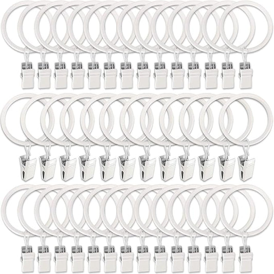 40 Pack Metal Curtain Rings with Clips, Drapery Clips Hooks, Decorative Curtain Rod Clips 1.5 in Interior Diameter, Rustproof White