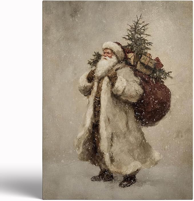 Vintage Santa Claus Art Prints: Festive Christmas Wall Decor,Nostalgic Santa Print,Holiday Scene Painting