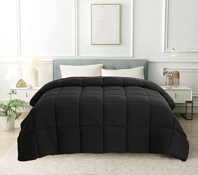 Cozynight Down Alternative Comforter-All Season Twin Comforters Duvet Insert with Corner Tabs-Breathable-Box Stitched Reversible Black Comforter 68x86 inches