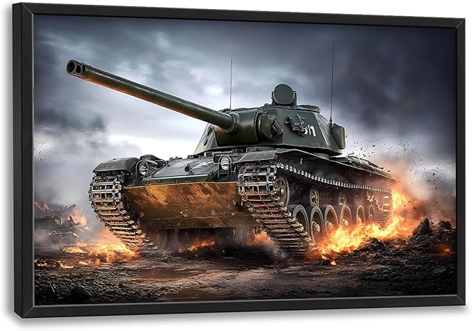 Military Tank Large Wall Art Framed Wall Decor for Living Room Tank Pictures Oversized Canvas Print Painting Modern Extra Large Artwork for Bedroom Office Home Decor 36"x24"