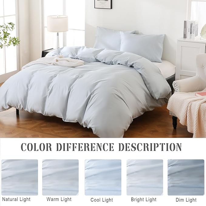 100% Organic Cotton Oversized King Duvet Cover 400 Thread Count Percale 120x98 Inches Sateen Comforter Cover Soft and Breathable Bedding Set 3 Piece（Light Blue,Oversized King）