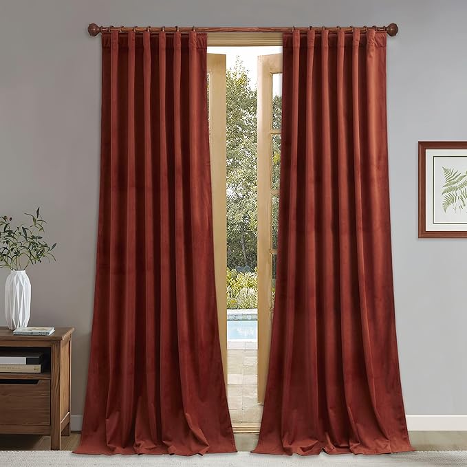 StangH Rust Curtains 92 inches Long Christmas Decor Back Tab Noise Reducing Theater Curtains, Heavy Duty Thermal Insulated Drapes for Warm Bedroom/Kids, W52 x L92, 2 Panels