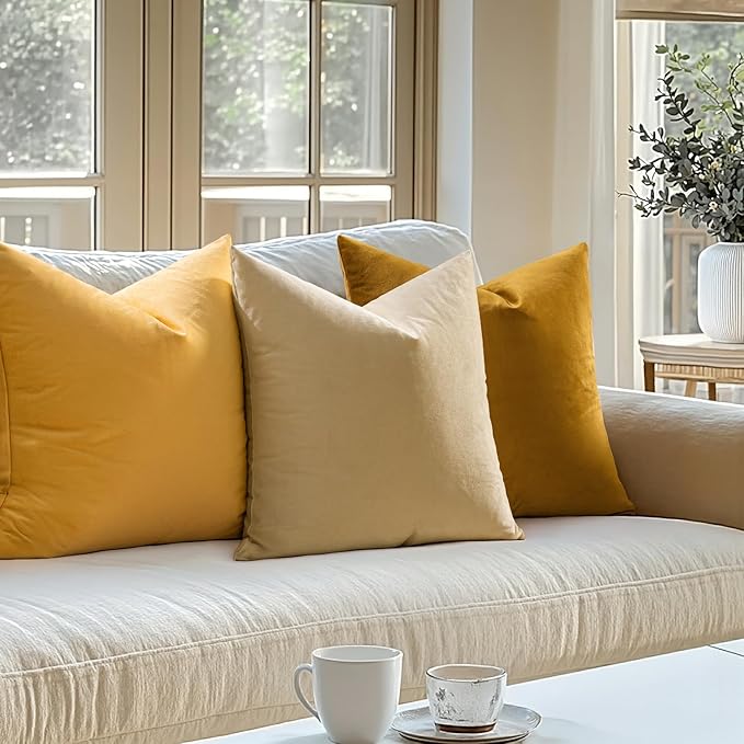 MIULEE Pack of 2 Mustard Yellow Pillow Covers 18x18 Inch Decorative Velvet Throw Pillow Covers Modern Soft Couch Throw Pillows Farmhouse Home Decor for Fall Sofa Bedroom Living Room