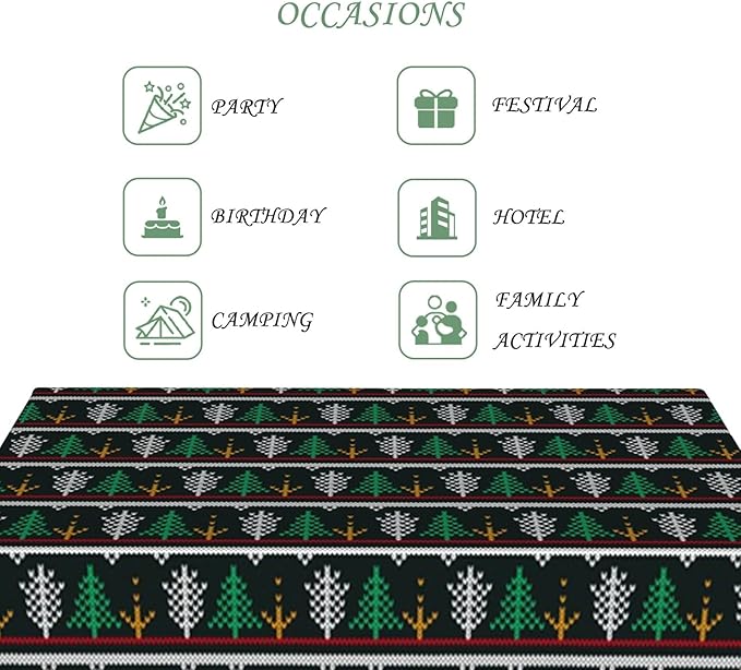 60x120 Inch Xmas Rectangle Tablecloth Pixel Style Christmas Tree Winter Retro Table Cloth Washable Durable Table Cover for Kitchen Dining Banquet Ugly Christmas Sweater Party Decor