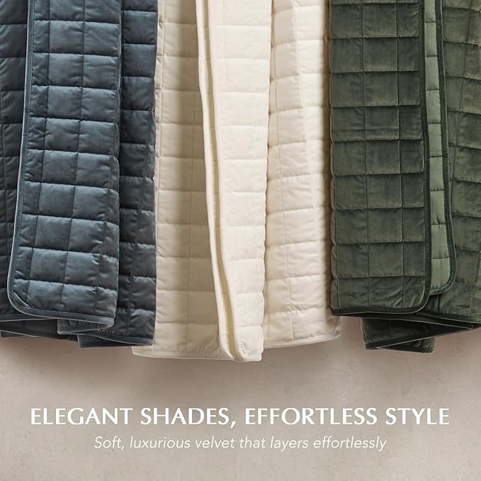 EVERGRACE Pearl Velvet Quilt Set King Size, Luxurious Soft Velvet Comforter Set, Lightweight Oversized Bedspread Coverlet, Box Stitch Quilted Bedding Sets for All Season, with 2 Shams, Stormy Blue