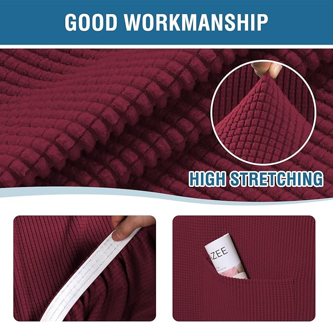 H.VERSAILTEX Multi-Pieces Sofa Covers Stretch Couch Covers Form Fitted Seats and Back Cushions Covers (3 Seat Covers Plus 3 Back Cusion Covers, Bonus 2 Armrest Covers), Burgundy