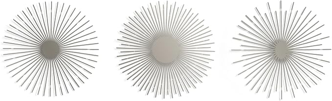 NEODECO Sun Rays-Triple Metal Wall Art, Geometric Sun Decor, Metallic colors, Large 3D wall sculpture, model BCD, Set of 3 (Silver, Large)