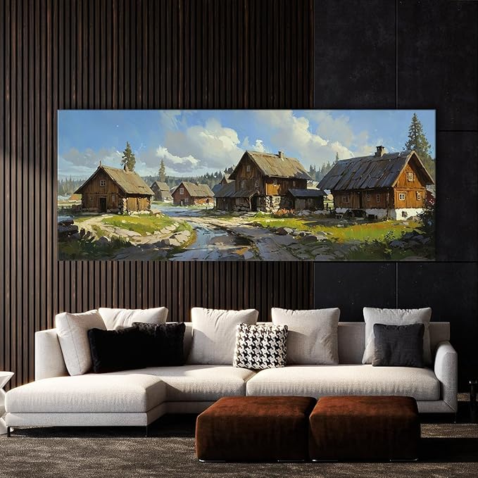 Sense Canvas Scandinavian Nordic Village 7 Canvas Art - Home Decor Wall Art Print Poster Painting Small 20x8 / 0.75"