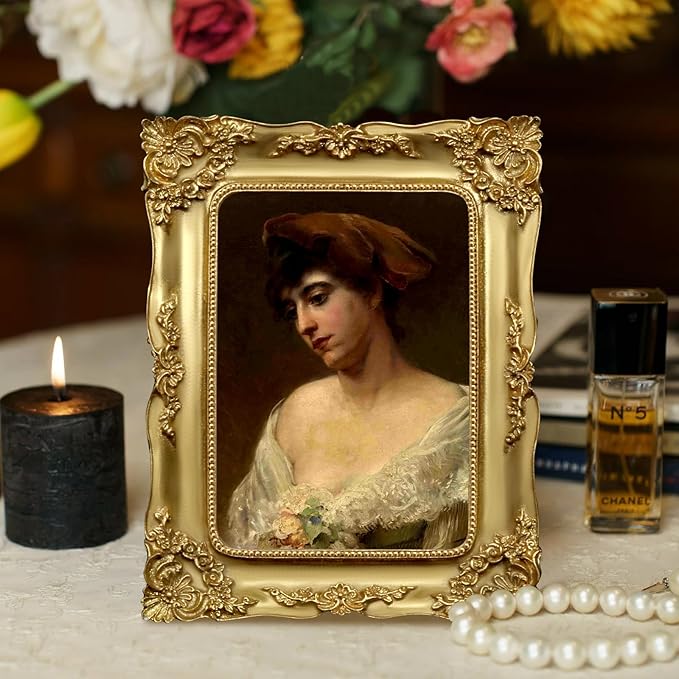 Gold 5x7 Picture Frame Vintage Antique Victorian Ornate Picture Frames Baroque for Tabletop or Wall Hanging Small with Glass Front