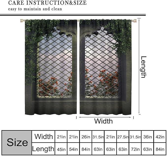 Gothic Mid Century Flower Blackout Curtains, Vintage Castle Botanical Floral Print Pattern Window Drapes, for Living Room Bedroom 21(W)*45(L) 2 Panels