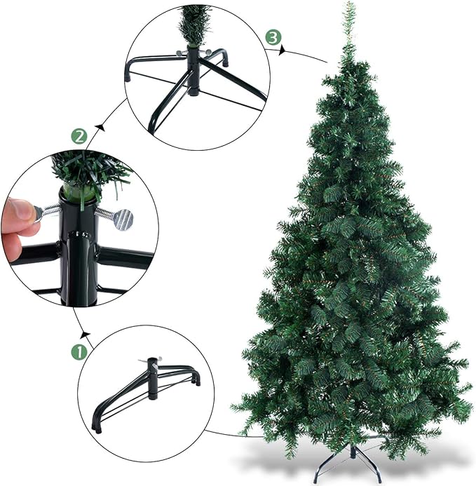 GOFLAME 8FT PVC Artificial Green Christmas Tree Home Holiday Décor with Metal Stand 1138 Branches Holiday Indoor Decoration, Easy to Assemble