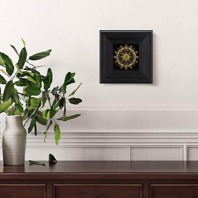 Brivoria Mandala Wall Art Home Decor, Radiant Golden Sun Mandala Design with Layered Frame Structure, Modern Spiritual Accent for Meditation Corner Desk Shelf or Bedroom, Wall and Tabletop Display,8x8