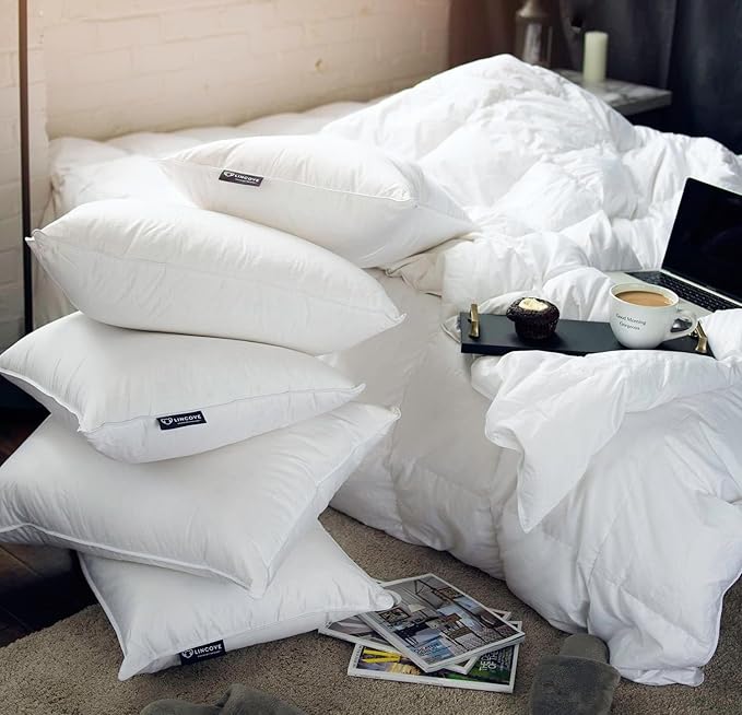 Lincove Hotel Collection Pillows for Sleeping - Premium Down and Feather, Luxury, Plush, Hypoallergenic - for Neck Pain, Back & Side Sleepers (Standard Size, 1 Pack)