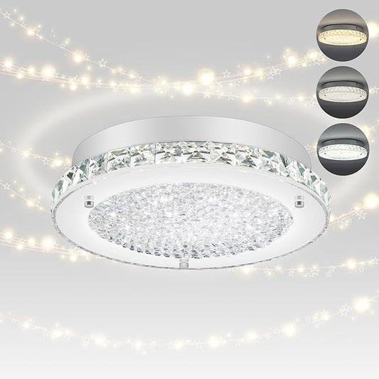 Crystal Ceiling Light Fixture 3000/4000/5000K Flush Mount Crystal Chandelier Modern Dimmable LED Kitchen Light Fixture for Bathroom Hallway Porch Laundry Room Cloakroom Office 11"