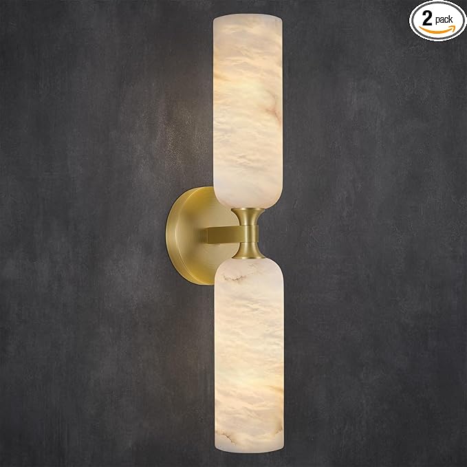 20in Alabaster Wall Sconce Antique Brass Sconces Wall Lighting, Imported Alabaster Modern Marble Bathroom Vanity Sconces, Gold Sconce Wall Decor, For Bedroom Living Room Staircases Hallway Foyer