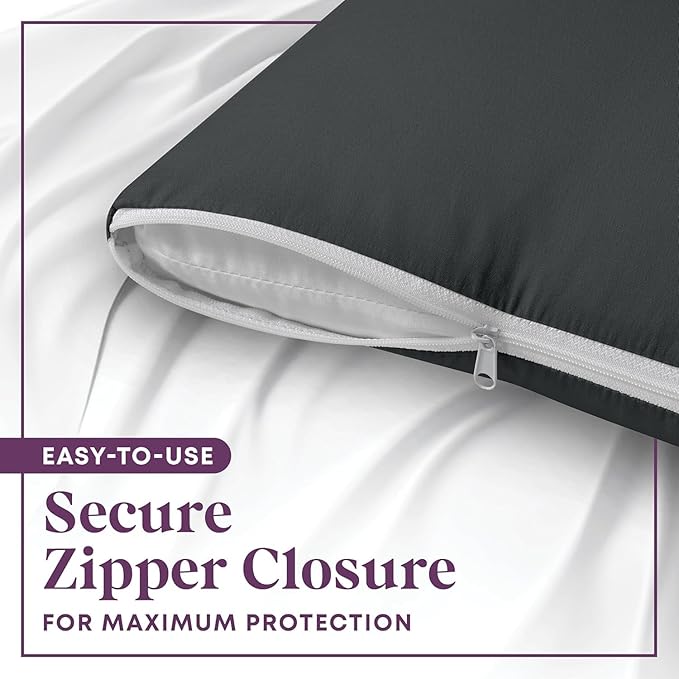 CirclesHome Wedge Pillow Cover 100% Cotton, Zippered Wedge Pillow Case Protector, Soft, Hypoallergenic & Breathable -Dark Grey, (24Wx25Lx12)