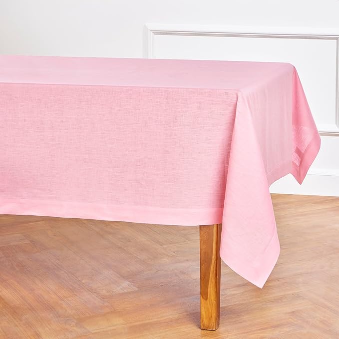 Solino Home Linen Tablecloth 60 x 108 Inch - 100% Pure Linen Pink Lemonade Table Cloth for Rectangle Tables - Fete, Machine Washable Tablecloth
