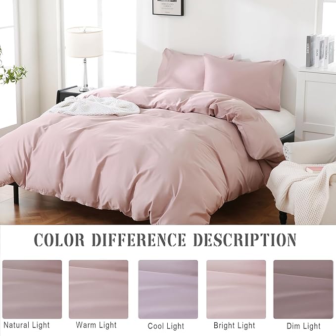 100% Organic Cotton Oversized King Duvet Cover 400 Thread Count Percale 120x98 Inches Sateen Comforter Cover Soft and Breathable Bedding Set 3 Piece（Light Pink,Oversized King）