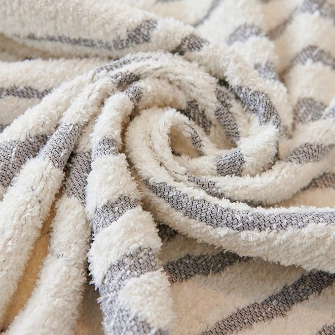 ROOMLIFE Thicked Striped Couch Cover with Tassel Gray Chenille Sofa Cover Blanket for Sectional Sofa, Soft Sofa Slipcovers for L Shaped Love Seat 2-3 Cushion Couch Anti Slip Sofa Protector, 71"x134"