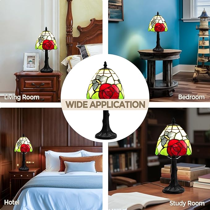 Tiffany Style Table Lamp - Antique Butterfly & Rose Stained Glass Design Desk Lamps Antique 6 Inch Small Tiffany Lamp Bedside Table Lamps for Bedroom Living Room Office Desk Light(Bulb Included)