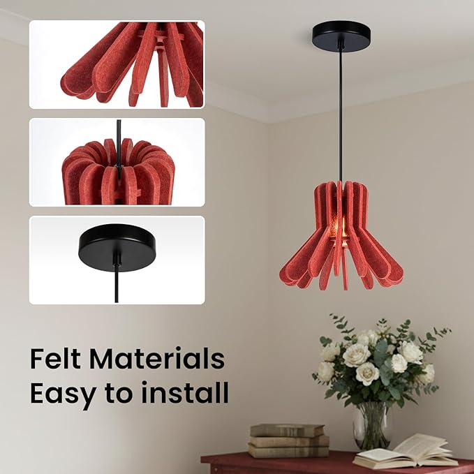 Pendant Light with Felt Lampshade, Modern Hanging Lamp Fixture, DIY Acoustic Pendant Light Chandeliers for Kitchen Island, Living Room, Dining Room, Bedroom, Office (D13.7"x10.2")