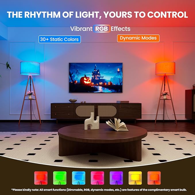 Tripod Floor Lamp with Shelves, Mid Century Modern Metal Standing Lamp with Remote & App Control, Dimmable RGB Smart Bulb Included, E26 Base for Living Room, Bedroom, Office - Boho Decor