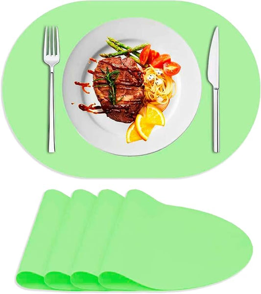 Oval Silicone Placemat Set of 4,Heat Resistant Placemats, Silicone Table Mats,Non-Slip Dining Mat for Home,Waterproof Easy Clean Kids Placemats,17"x12" LSR Translucent (4Pcs, Green)